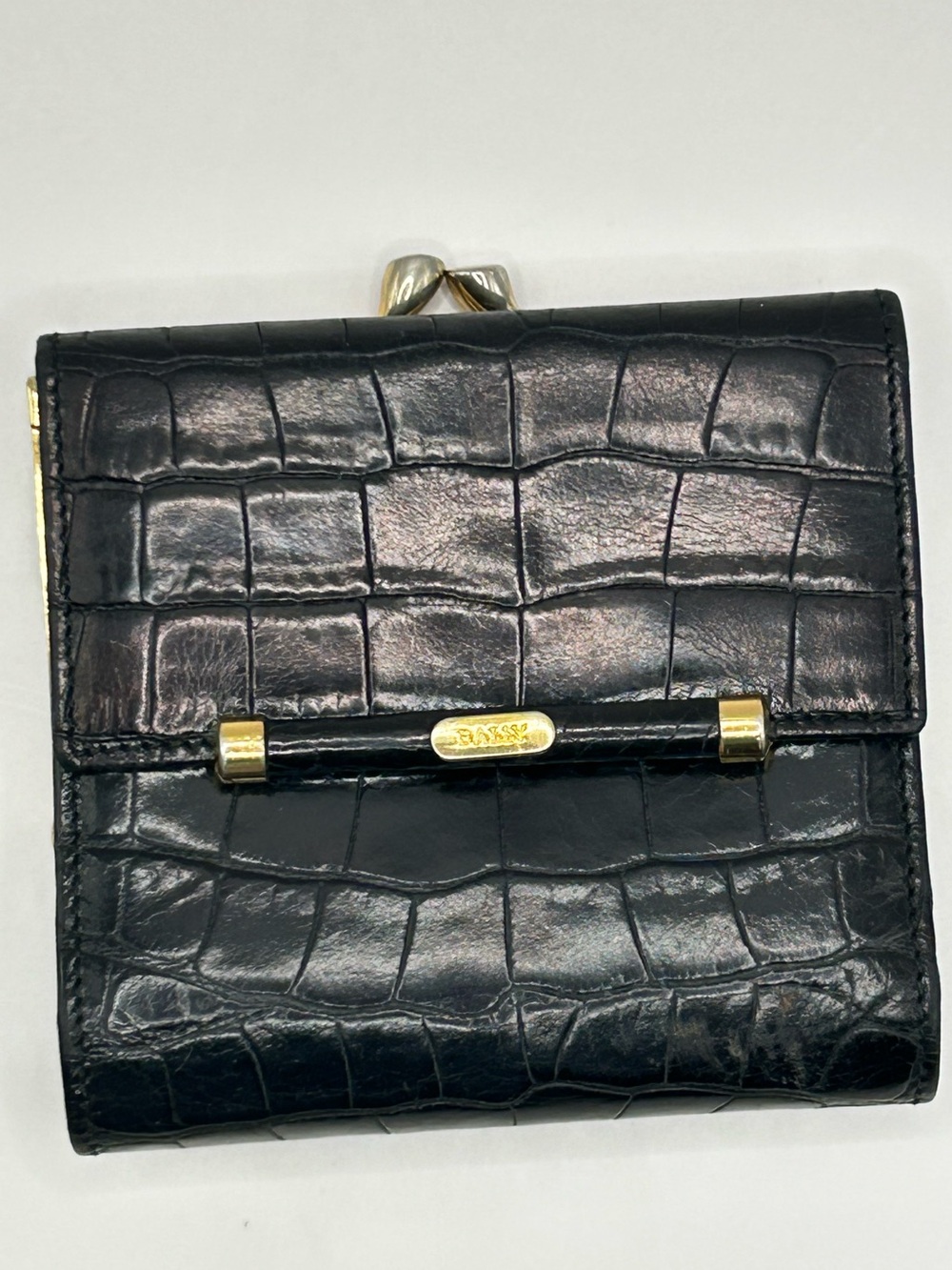Bally Vintage Black Croc-Embossed Leather Wallet with Gold Hardware